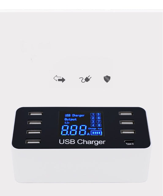 شاشة عرض رقمية LCD بثمانية منافذ، شاحن ذكي USB بثمانية منافذ