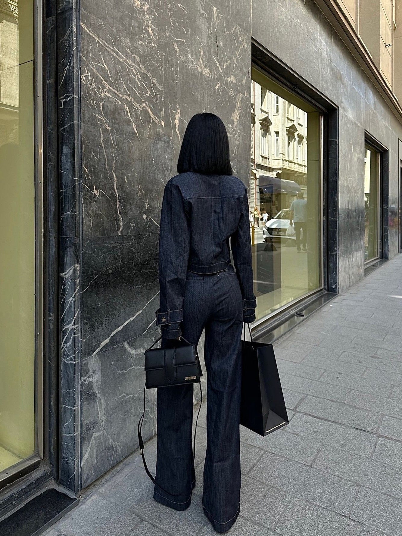 Short Denim Jacket & High-waisted Pants Suit