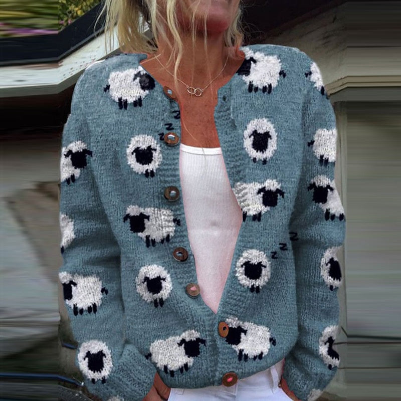 3D Digital Printing Cardigan Knitted Coat Women
