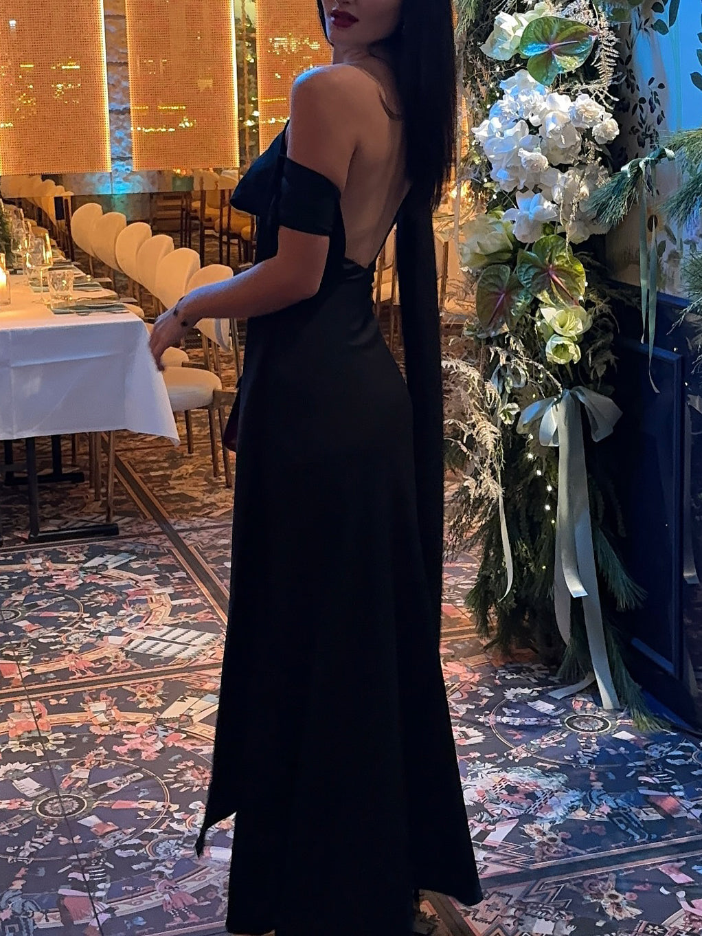 Black One-shoulder Backless Maxi Dress