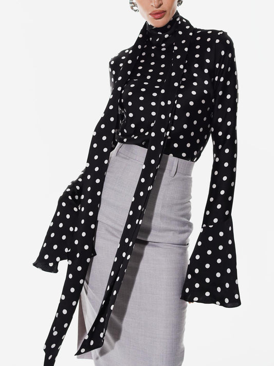 Polka Dot Strappy Bell Sleeve Blouse