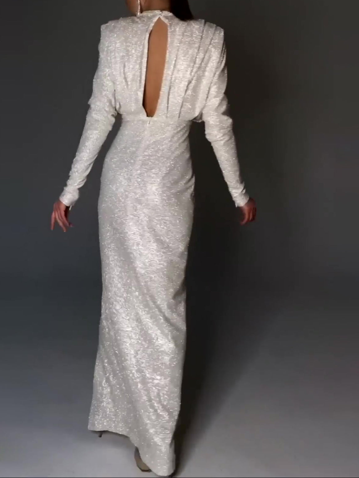 Shiny Slit Long Sleeve Evening Dress