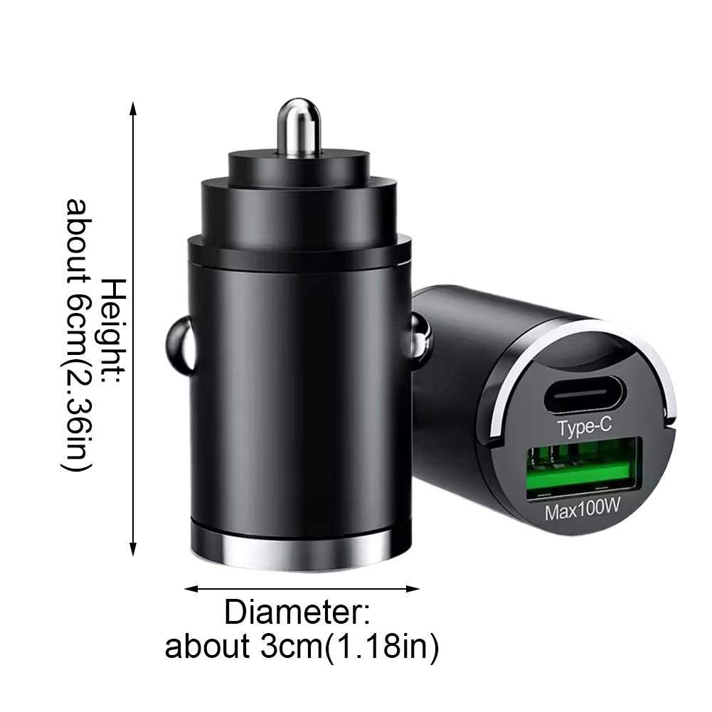 dual-port universal car super fast charger 100W Mini Car Charger USB Type C QC3.0 PD Fast Charging 12-24V Pull Ring Car Adapter