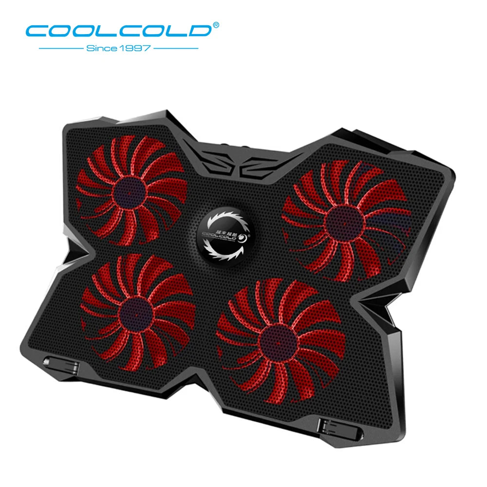 Coolcold — охлаждающая подставка для ноутбука, игровой ноутбук, с четырьмя вентиляторами и двумя USB-портами для ноутбуков диагональю 14-17 дюймов.