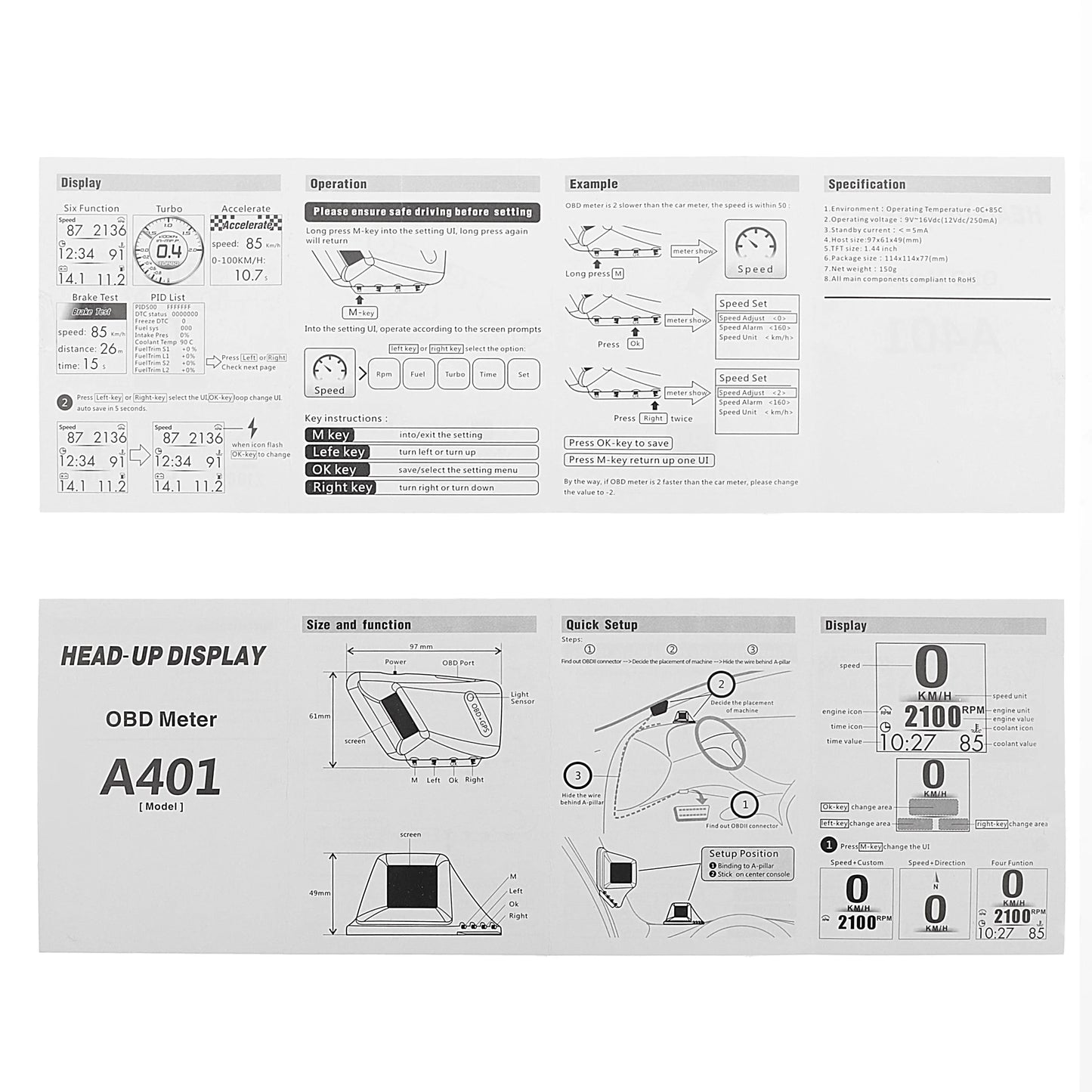 Head UP Display OBD2+GPS On-board Computer RPM Turbo HUD Oil Pressure Water Temp GPS Speedometer Projectors Car Accessories