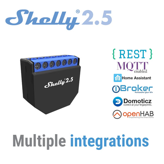 Shelly 2.5 Smart Home Double Relay WiFi Switch Roller Shutter Open Source Wireless For Garage Door Curtain Dual Power Metering