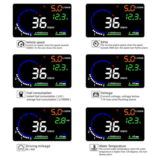 AD Digital Car OBD HUD A8 Head Up Display AUTO HUD OBD Reflect Windshield Screen Projector LED Speedometer Water Temp RPM Meter
