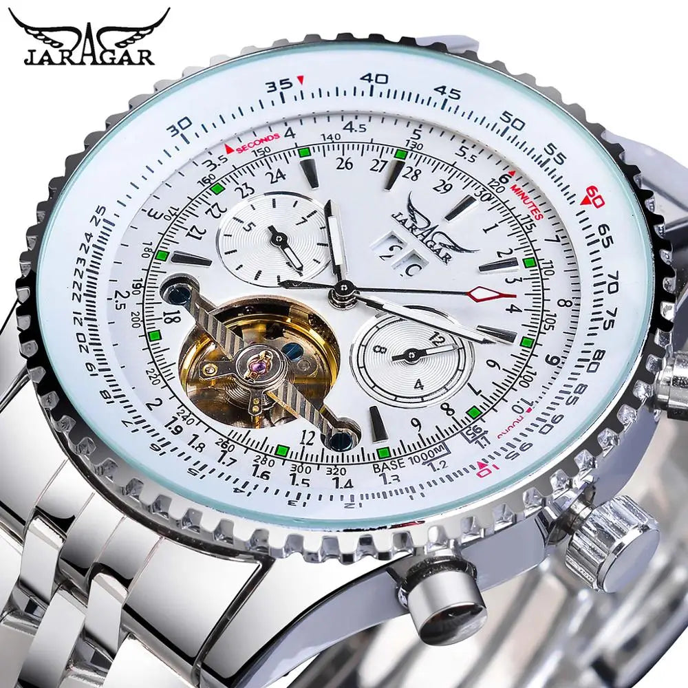 Jaragar 2025 Flying Series Golden Bezel Scale Dial Design Stainless Steel Mens Watch Top Brand Luxury Automatic Mechanical
