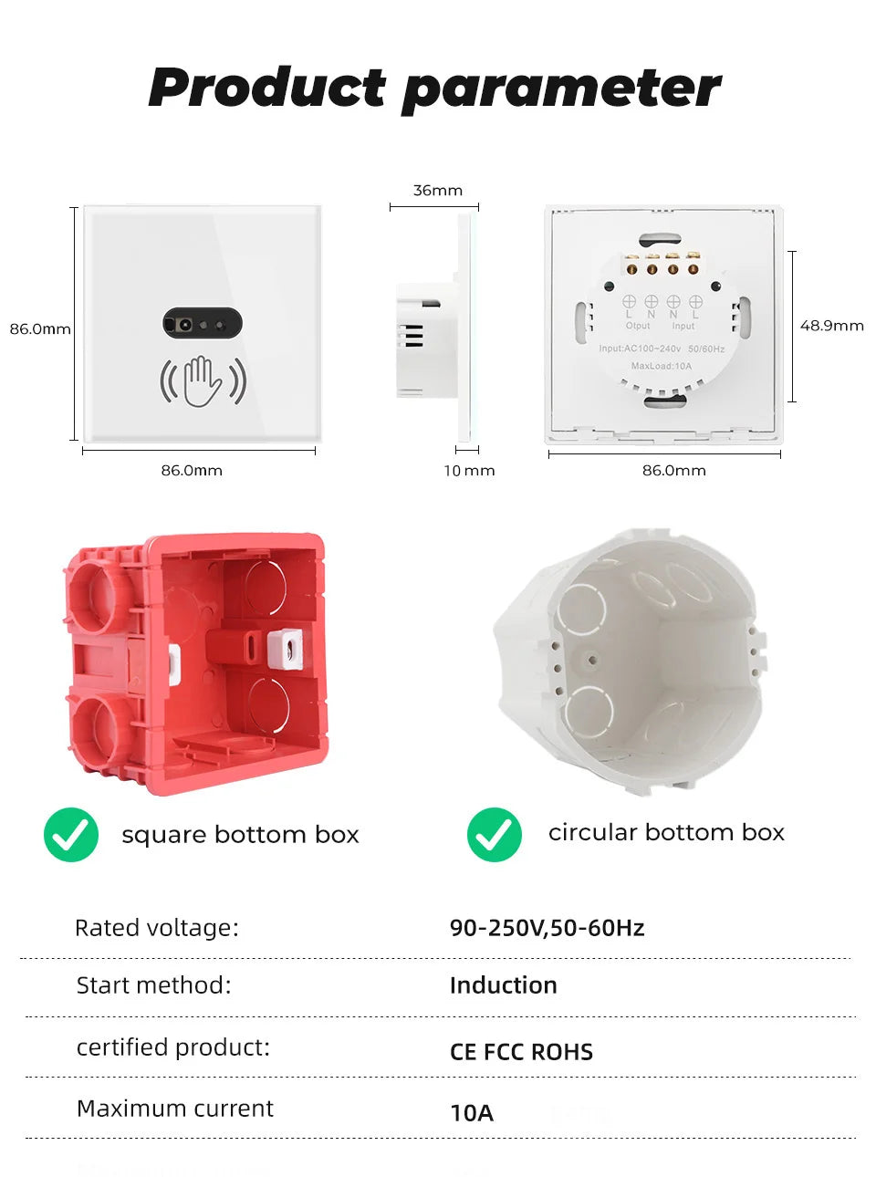 Wall Smart Light Switch Infrare IR Sensor No Need Touch EU Glass Screen Panel Electrical Power Auto On Off Lamp