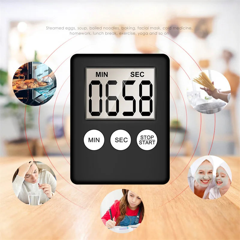 مؤقت مطبخ إلكتروني رقمي متعدد الوظائف، ساعة توقيت، شاشة LCD صغيرة الحجم، مناسب للرياضة والتمارين والخبز والطبخ