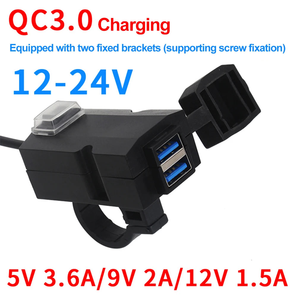 Updated Motorcycle Dual USB Charger with ON/OFF Switch Waterproof Motorbike Handlebar Phone Charger Fast Charging Socket