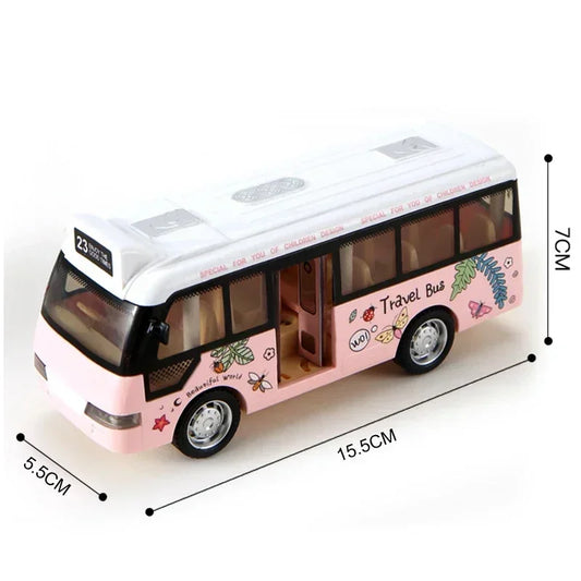 Interactive Die Cast Metal School Bus Toy with Sound Light Friction Powered Play Vehicle Gifts for Kids' Fun Imaginative Play