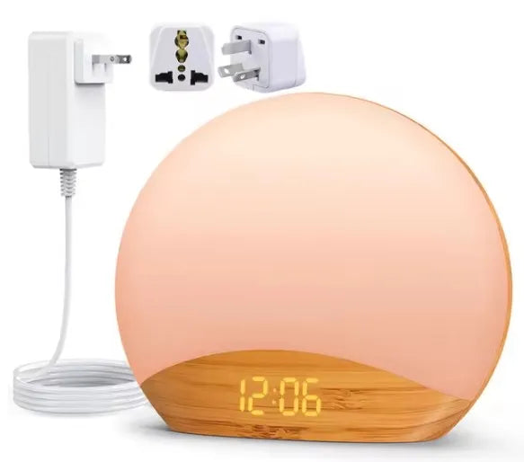 Wood Grain Sunrise Alarm Clock & Sound Machine Nightlight,Digital Dimmable Clock for Bedroom,26 Sleep Sounds,for Baby,Adults,Kid
