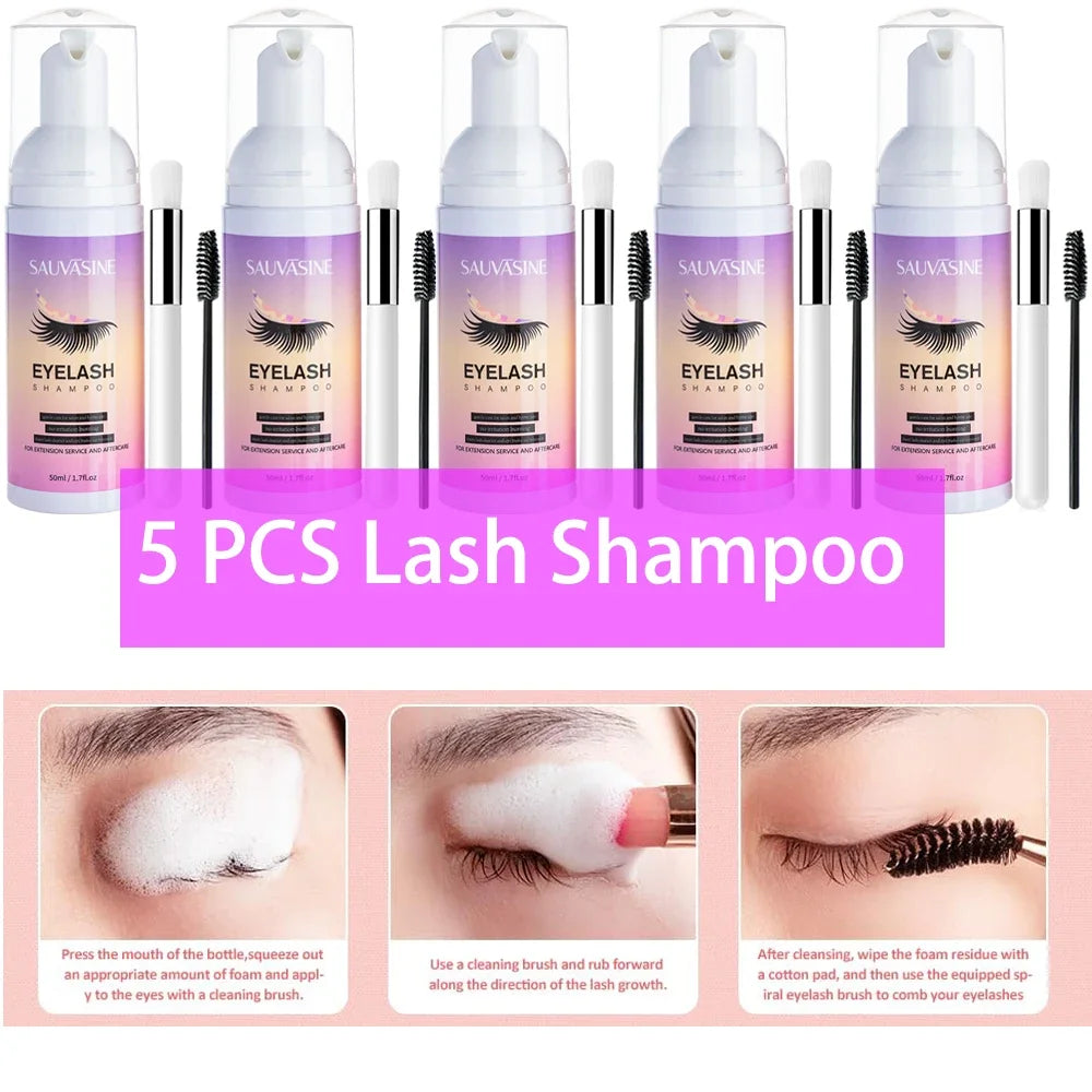 5/10PCS 50ML Eyelash Extension Shampoo Foam Mousse Kit Fast Makeup Glue Removal Foam Set Deeply Cleaning With Brush For Women