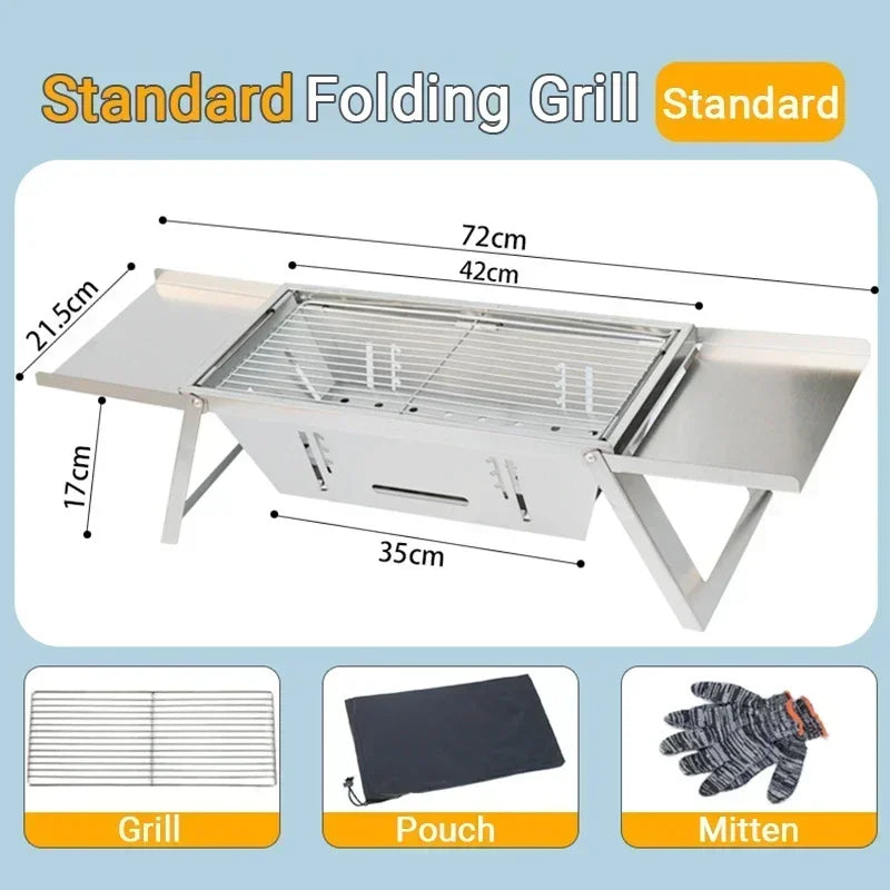 Stainless Steel Portable BBQ Grill Outdoor Folding Charcoal Stove Compact Camping Picnic Grill Skewer Rack Travel Barbecue Set