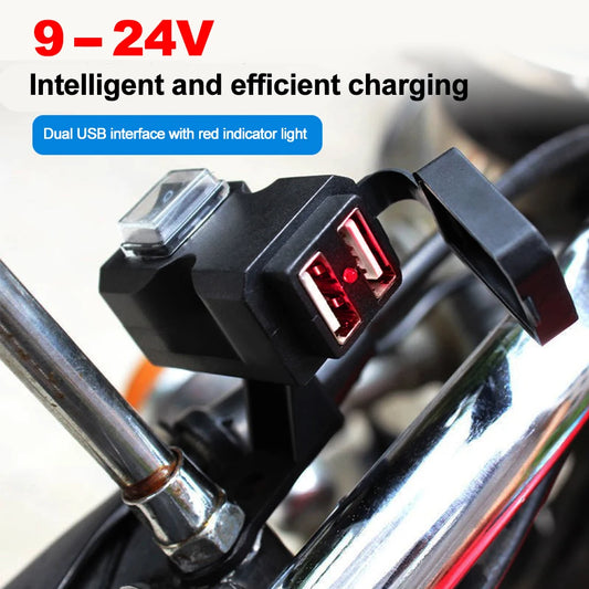 Updated Motorcycle Dual USB Charger with ON/OFF Switch Waterproof Motorbike Handlebar Phone Charger Fast Charging Socket