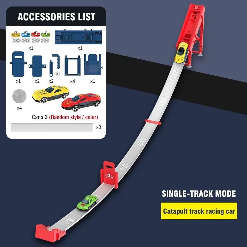 Rail Car Track with Race Track Racing Set Toy Vehicle Alloy Car Kids Catapult Car Competitive Play Game for Kids Toy Christmas