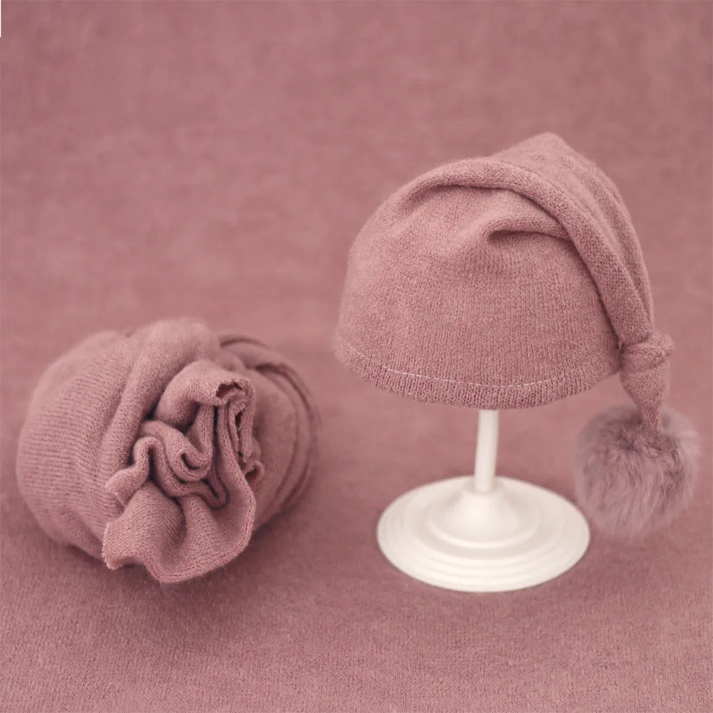 Baby Hat Newborn Photography Props Blanket Wrap Baby Fur Ball Knitted Beanie Hat Baby Photo Shoot Accessories