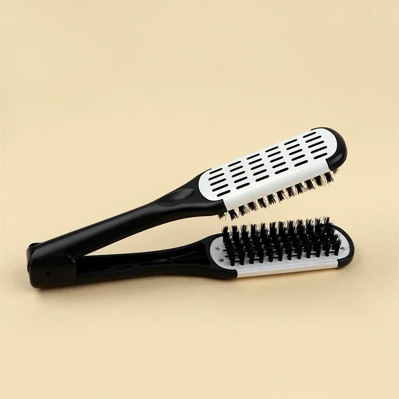YUNTES Pro Hairdressing Straightener Nylon Hair Straightening Double Brushes V Shape Comb Clamp Not Hurt Styling Tools DIY Home