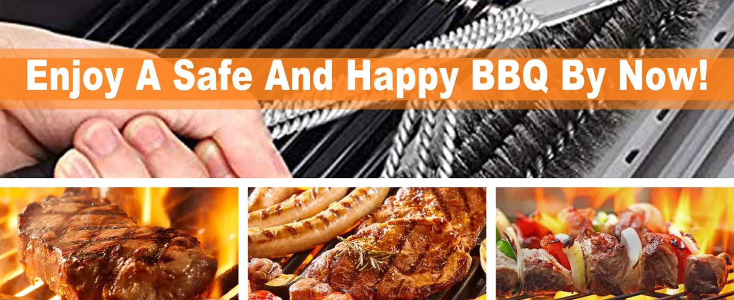 Safe Grill Brush and Scraper, Handle BBQ Cleaning Brush with Stainless Steel Bristles, Suitable for Outdoor Grill Grate Cleaner