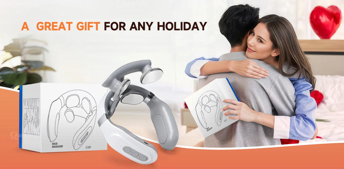 Smart Neck and Shoulder Massager-4 Massager pads,6 modes and 16 levels,Portable Cordless USB Charging Gift for Men & Women