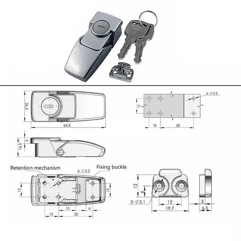 Cabinet Black Coated Metal Hasp Latch DK604 Security Toggle Lock With Two Keys