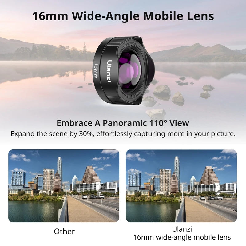 Ulanzi Universal Mobile Lens 75mm Macro/8mm Fisheye/16mm Wide-Angle/60mm Telephoto Phone Lens for Photography Videography
