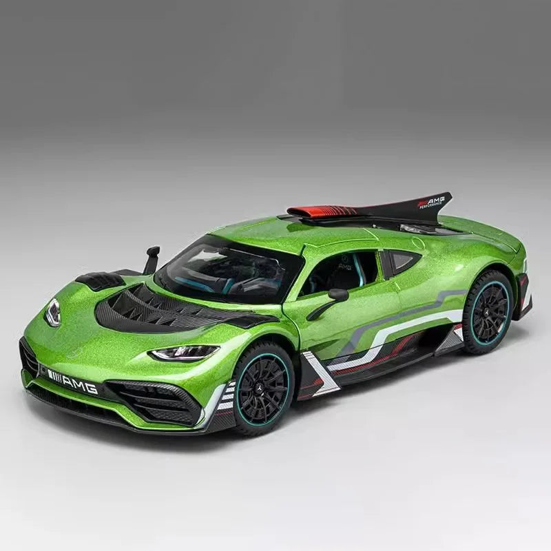Scale 1:24 ONE Sports Car Model Toy Modified Metal Diecast Free Wheeling Vehicles Simulation Sound & Light Gift for Children