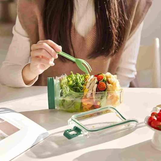 Leakproof Plastic Salad Box Container with Side-opening Cover, Portable Breakfast Fruit Storage Box for Picnic Home Office