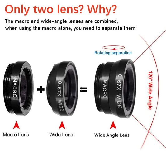 3In1 Mobile Phone Fish Eye+Wide Angle+Macro Lightweight Camera Lens With Clip Universal Cell Phone Lens For iPhone Xiaomi Huawei