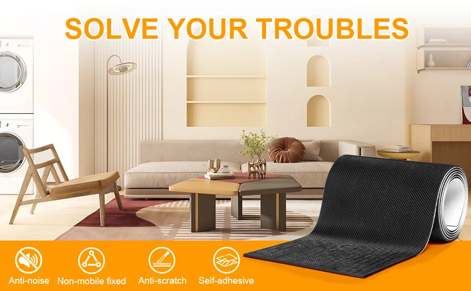 Self Adhesive Non Slip Furniture Pads 4”x40” Rubber Floor Protectors, Cuttable Anti Skid Grippers for Hardwood Floors