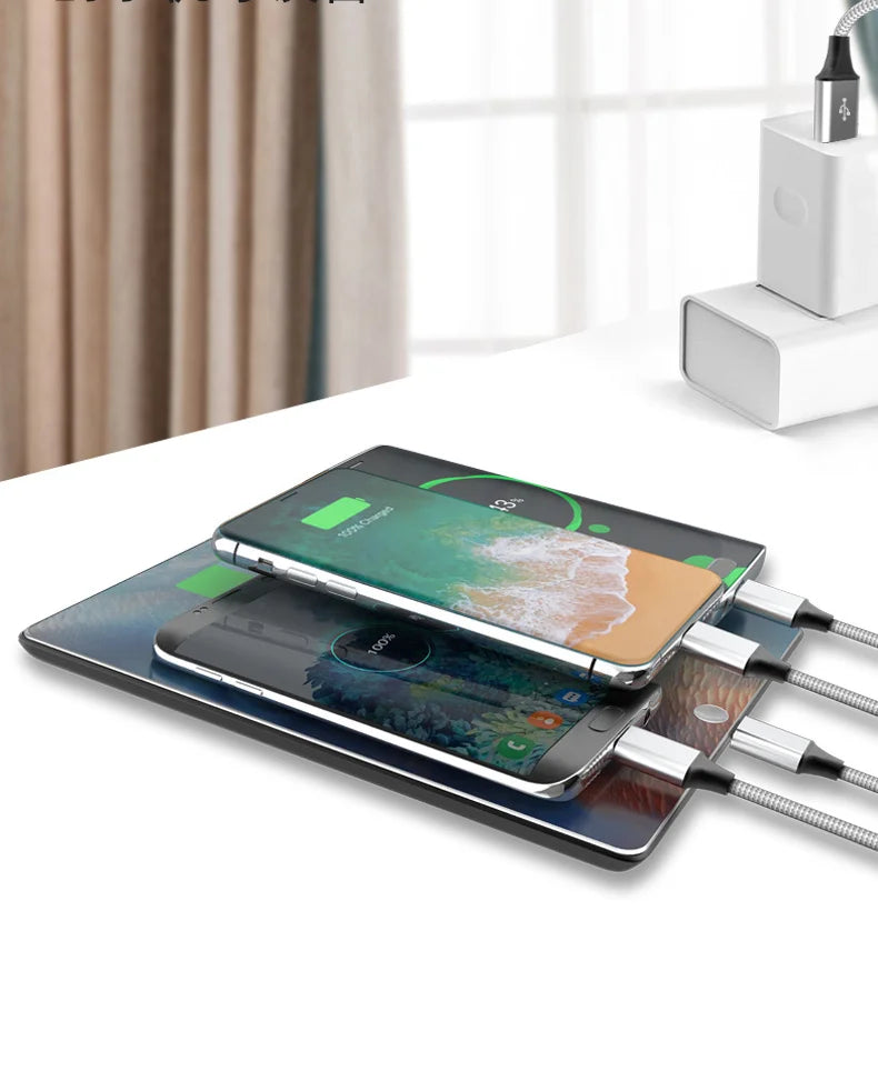كابل شحن USB متعدد المنافذ (3 أمبير) كابل USB 4 في 1 محول شحن سريع لأجهزة iPhone وهواتف Android والأجهزة اللوحية وغيرها