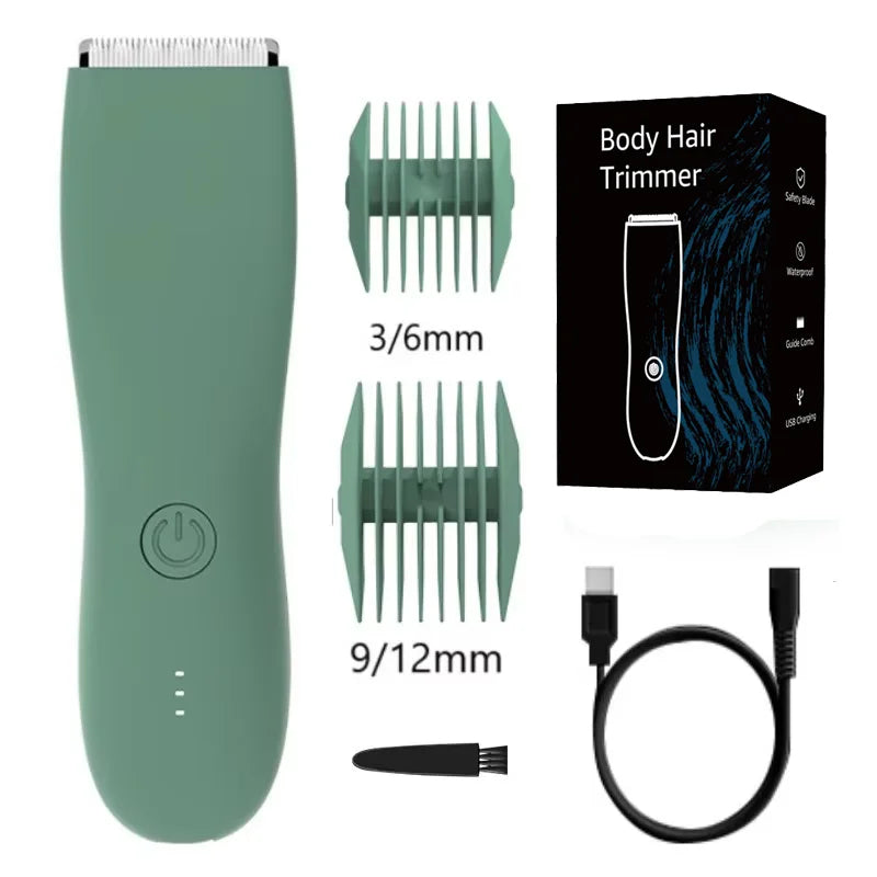 NEW Men's Electric Groin Hair Trimmer Pubic Hair Removal Intimate Areas Body Grooming Clipper Epilator Rechargeable Shaver Razor