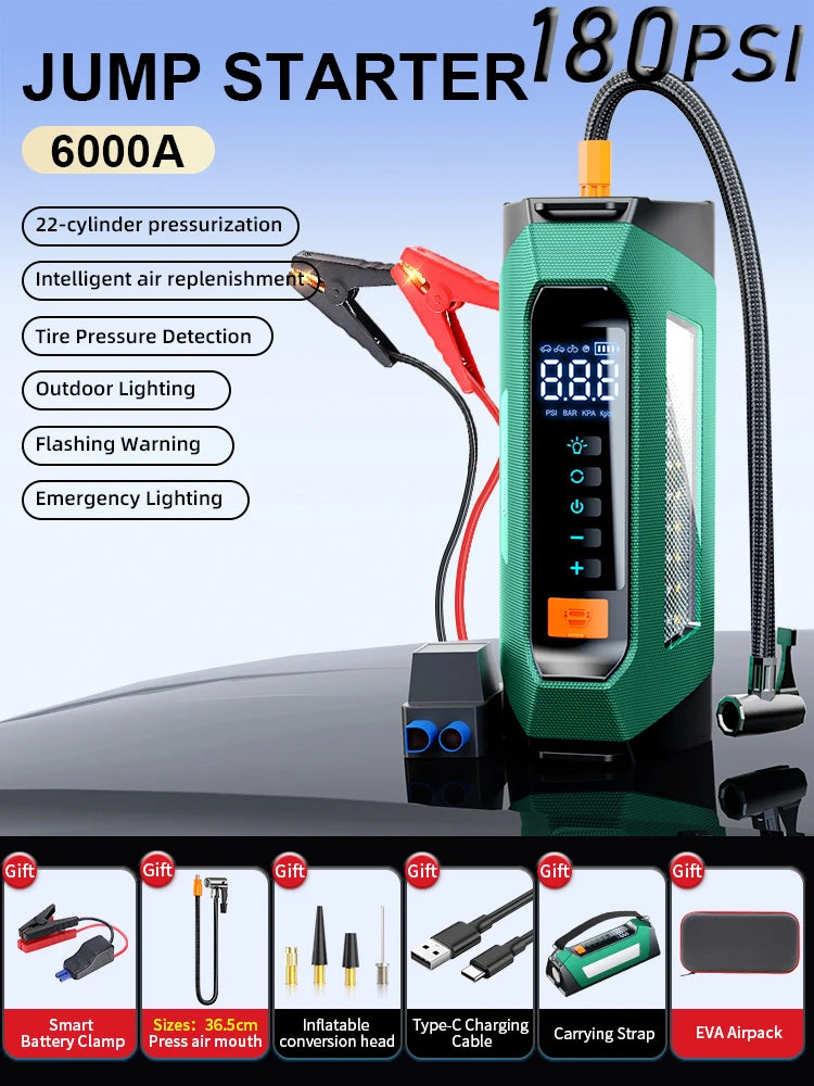 PSOOO 6000A Car Jump Starter 12V Car Battery Starter 100000mAh Portable Power Bank Booster Auto Starting Device Emergency Start