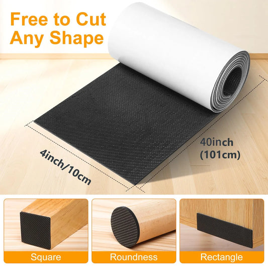 Self Adhesive Non Slip Furniture Pads 4”x40” Rubber Floor Protectors, Cuttable Anti Skid Grippers for Hardwood Floors