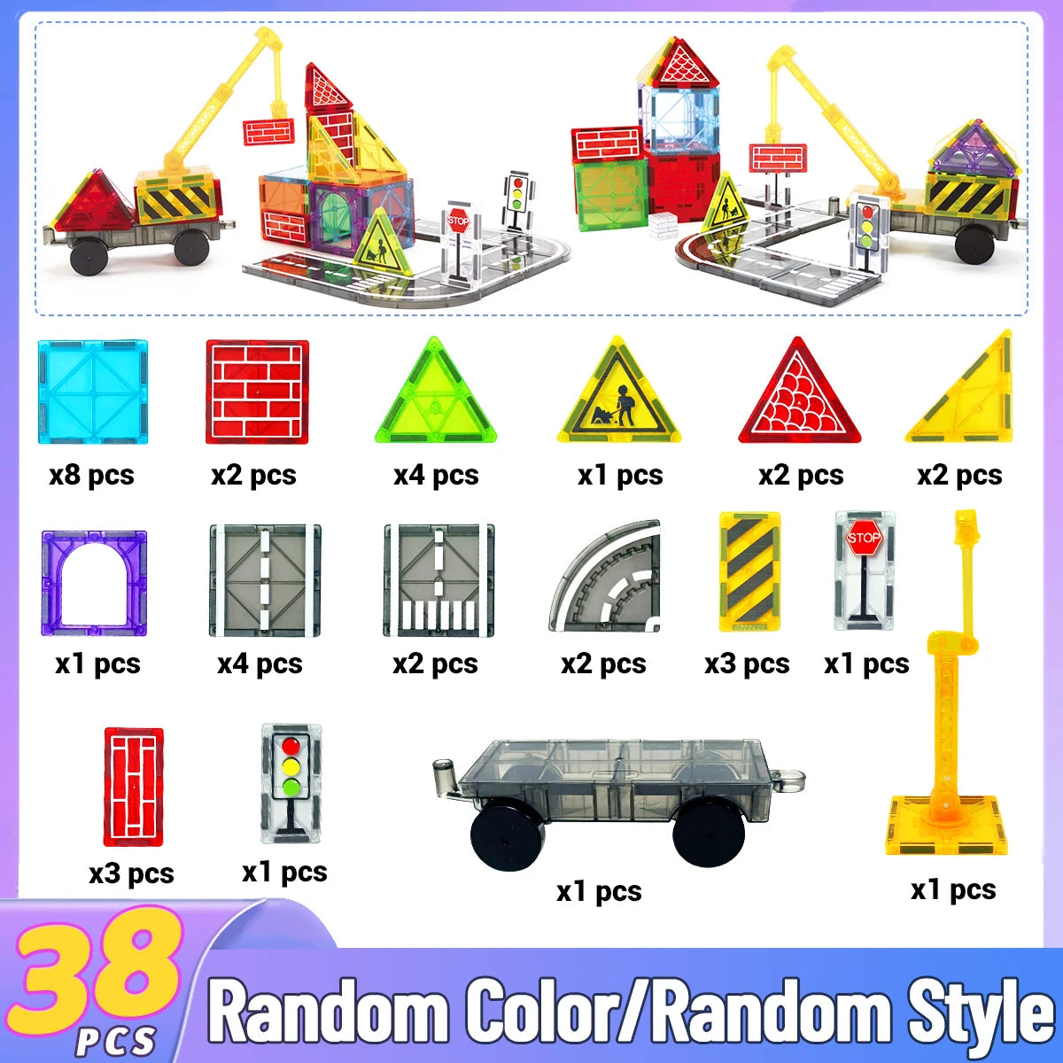 Magnetic Road Set With Car Toys For Kids Boys Girls Magnet Building Blocks Construction Toys Birthday Gifts For Toddlers