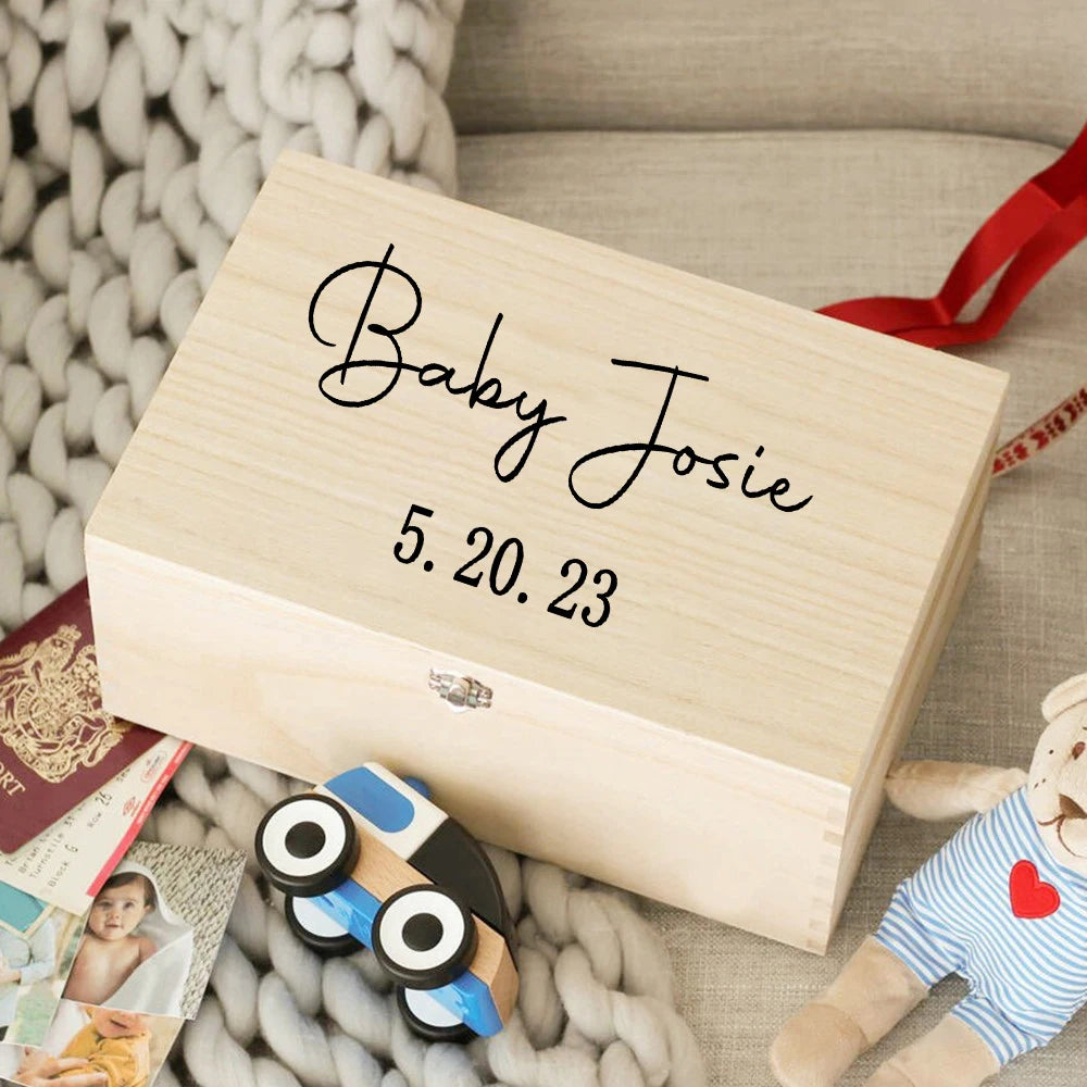 Custom Baby Wooden Memory Box Newbron Shower Gift Personalized Infant Keepsake Box Baby Birth Stats Box Umbilical Cord Box