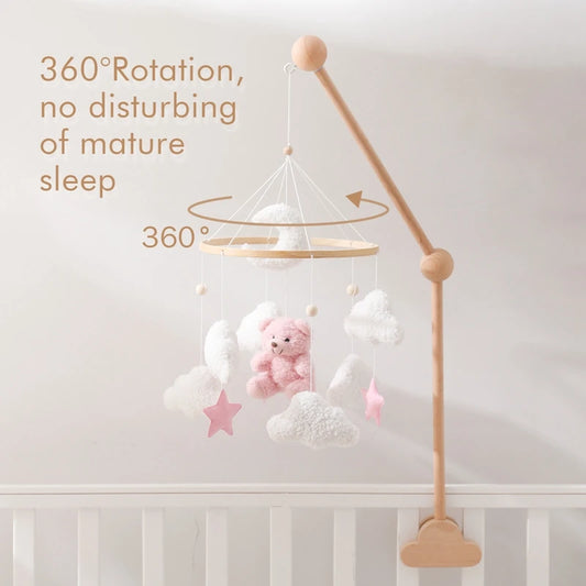 Baby Crib Mobile Rattle Toy 0-12Months Infant Soft Felt mobile Teddy Velvet Bear Bed Bell Hanging Toy Holder Bracket Crib Toy