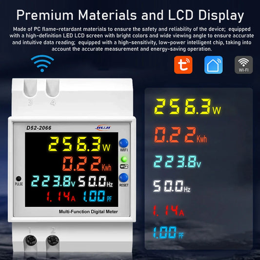Tuya WiFi Smart Energy Meter DIN-Rail Voltage Current Monitor Power Factor Frequency Metering Digital Display Electricity Meter