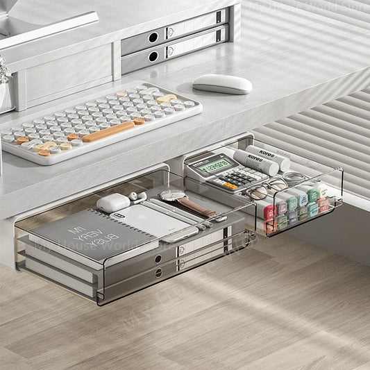Drawer Storage Box Under Table Hidden Self-Adhesive Drawer Type Storage Cabinet Office Desk Cosmetics Stationery Storage Rack