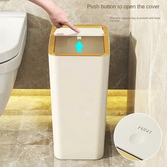 Bathroom Trash Can-10L Small Garbage Can with Press Top Lid for Toilet,Bedroom,Living Room – Plastic Wastebasket with Pop-up Lid