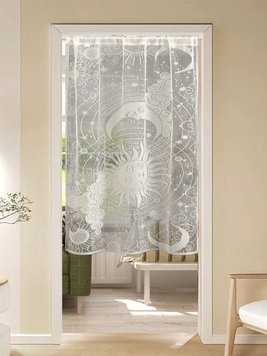 Sheer Door Curtain 72 Inches Floral Embroidered Semi-Sheer Embroidery Voile Floral French Door Curtain Light Filtering Drape Rod