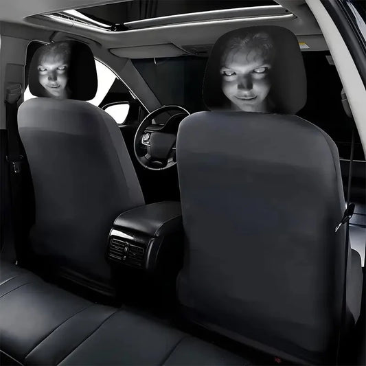 2Pcs Halloween Horror Face Printing Car Headrest Covers Universal Elastic Car Seat Headrest Cover Dustproof Protective Sleeve