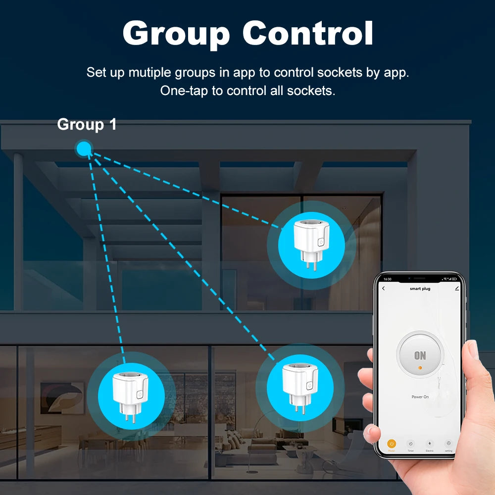 Zigbee3.0 Smart Socket European Plug 20A with Power Metering Alexa Voice Mobile APP Remote Control Home Assistant Zigbee2MQTT