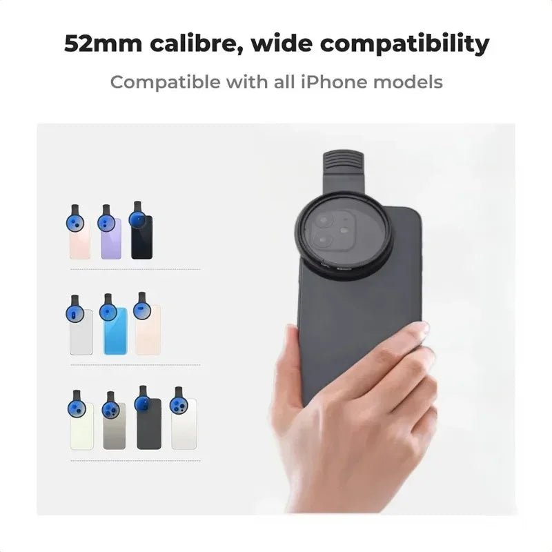 Circular Universal Polarizer Camera Lens Clip 52MM Portable CPL Filter Kit for IPhone 16 15 14 13 Professional Phone Camera Lens