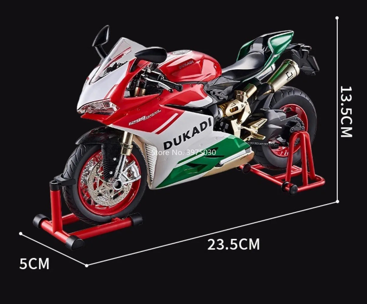 1:9 1299 Motorcycles Car Toy Alloy Diecast Model Rubber Tires with Light Music Spray Miniature Vehicle Kids Children's Day Gifts