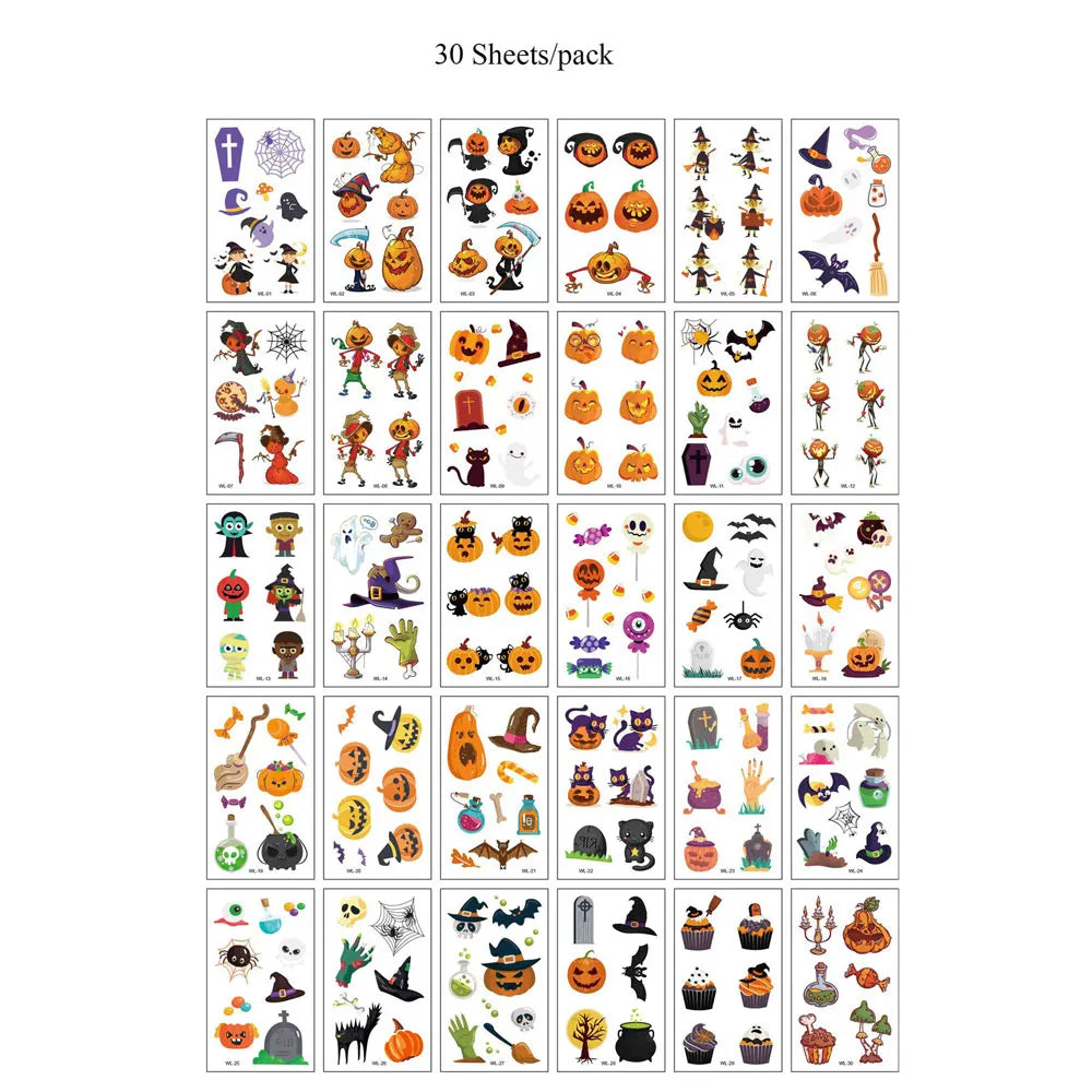 30pcs Waterproof Spider Tattoo Stickers Realistic Skull Temporary Tattoos for Halloween Party NecK Face Body Decor Fake Tattoo