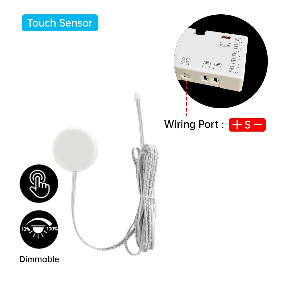 LED Strip Sensor Switch DC12 24V Touch/PIR Motion/Dual Door Sensor for Cabinet Closet & Drawer DIY Shelf Showcase Lighting