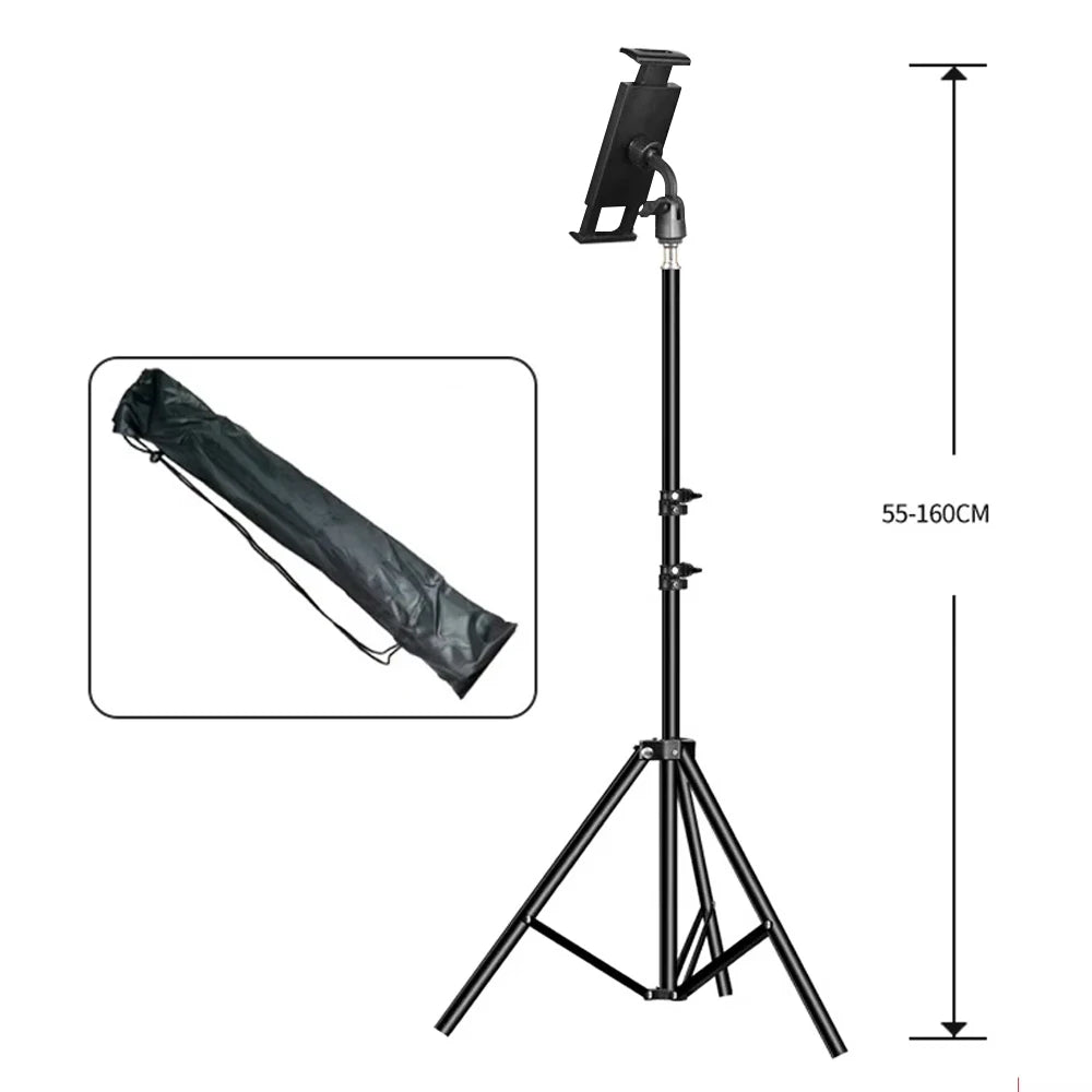 Adjustable Tripod Tablet Floor Stand 360° Rotating Holder, 24”-65” Height for 4-14” Tablets, Foldable & Portable Universal Mount