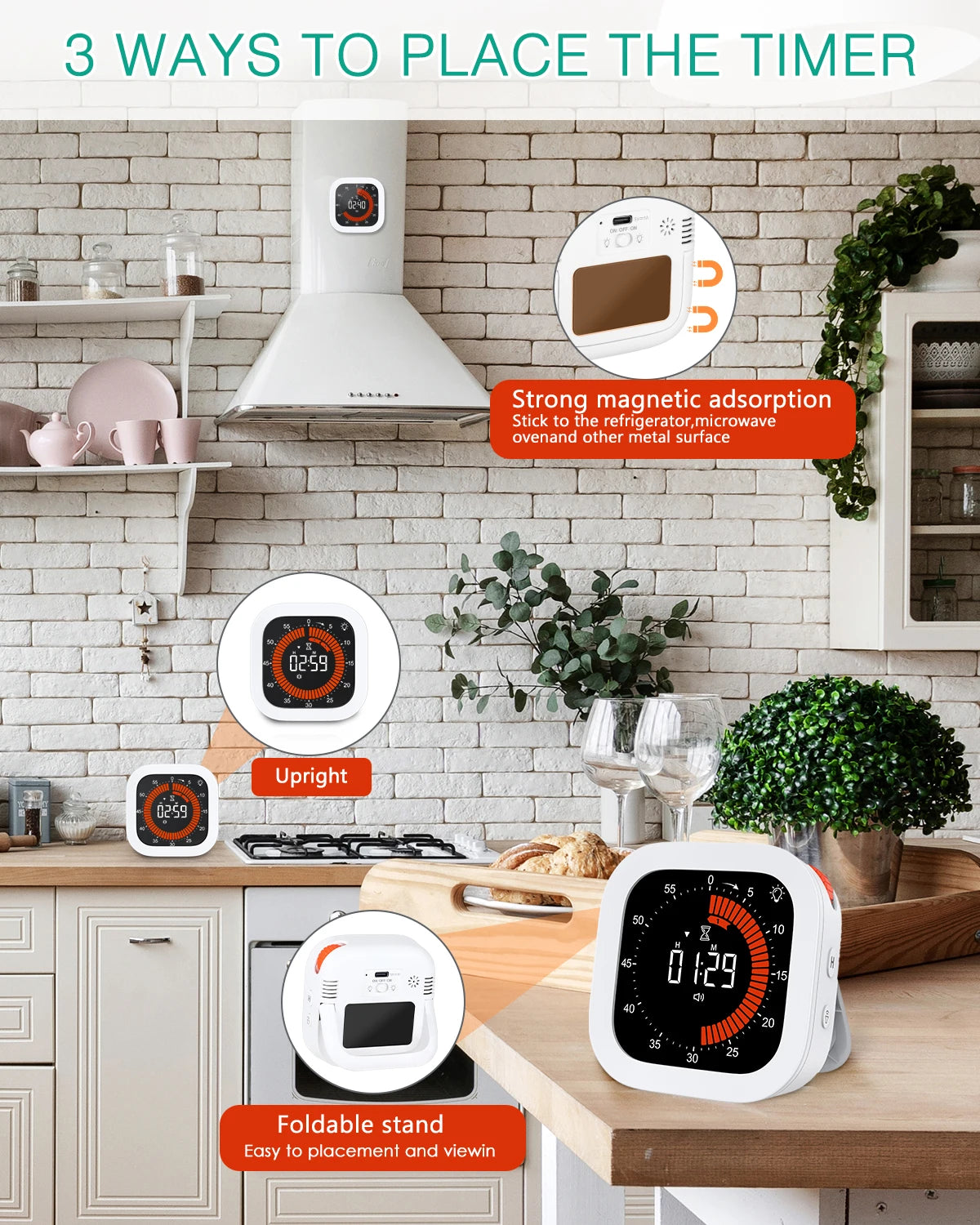 Upgraded Visual Timer Rechargeable Digital Countdown Kitchen Mechanical Cooking Timer Management Tool for Home School Office
